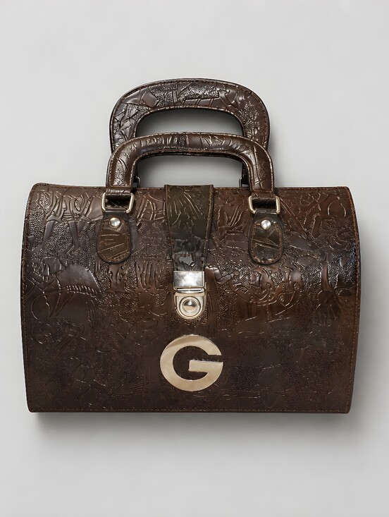 Giani Bernini Handbags - Silver G Logo Embossed Dark Brown Top-Handle Doctors Satchel Egyptian Bag